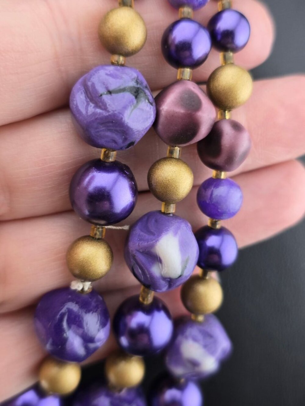 Vintage Multi Strand Purple Gold Plum Beaded Necklace Japan - Picture 4 of 10
